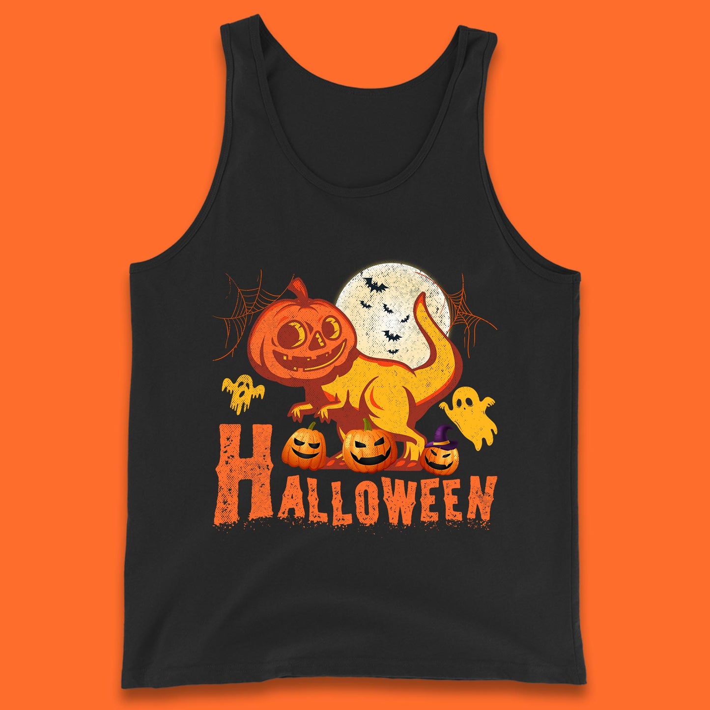 Halloween Dinosaur Jack O Lantern T-Rex Funny Dino Pumpkin Scary Boo and Bats Festive Costume Tank Top