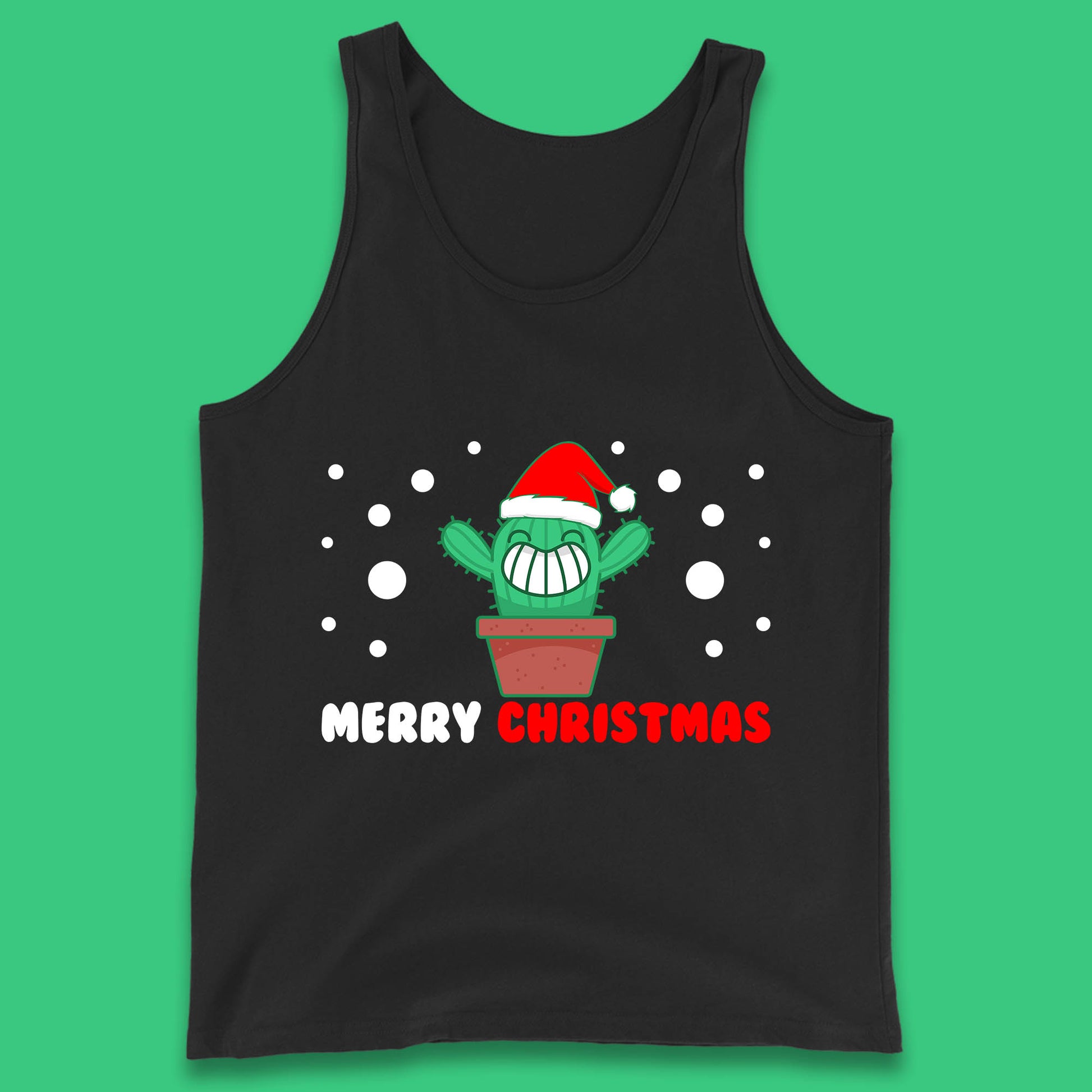 merry christmas little cactus with santa hat tank top