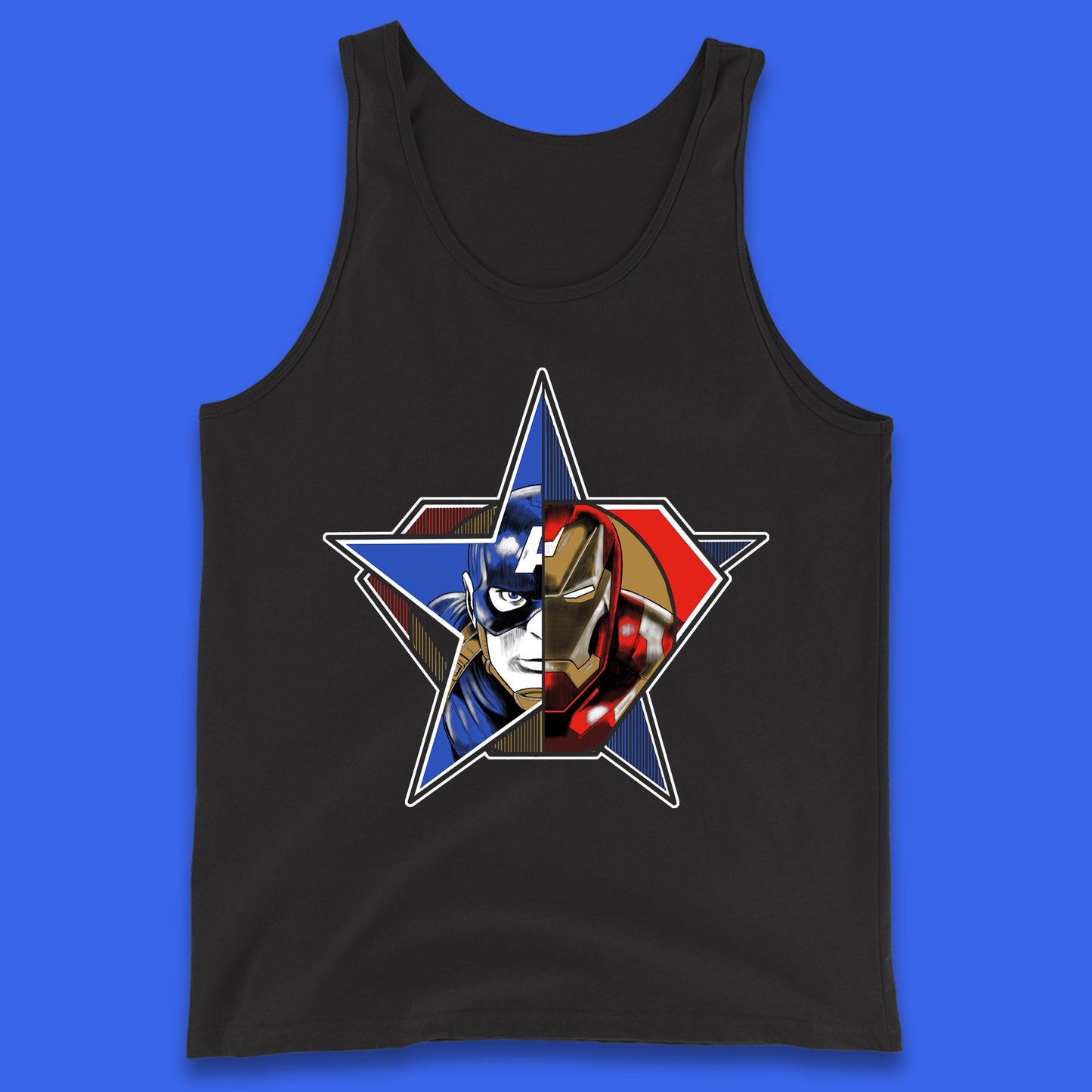 Captain America Logo With Iron Man Marvel Avengers Superheros Movie Character Tank Top