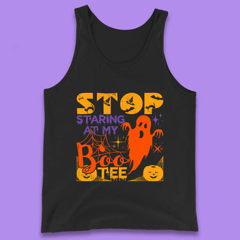 Stop Staring At My Boo Tee Funny Sayings Halloween Ghost Party Tank Top