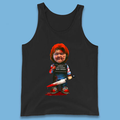 Chucky Mug Shot Russian Police Dept Hasbulla Magomedov Chucky Mini Khabib Inspired Halloween Horror Movie Good Guy Chucky Tank Top