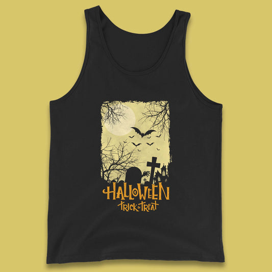 Halloween Trick Or Treat Horror Scary Graveyards Flying Bats Full Moon Tank Top