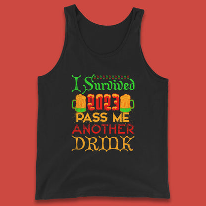 I Survived 2023 Pass Me Another Drink Christmas Beer Drinking Lover Xmas Tank Top