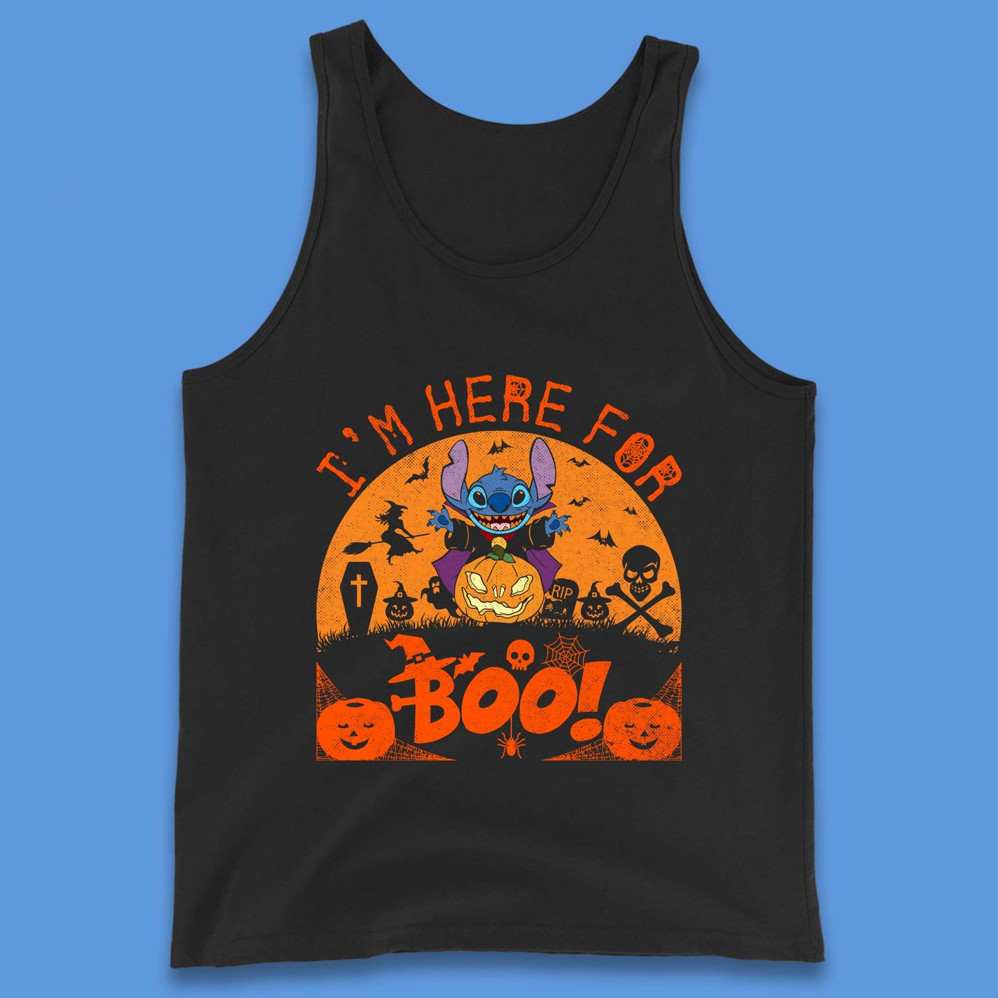 I'm Here For The Boo Disney Stitch Disney Halloween Pumpkin Devil Stitch Horror Scary Lilo & Stitch Tank Top