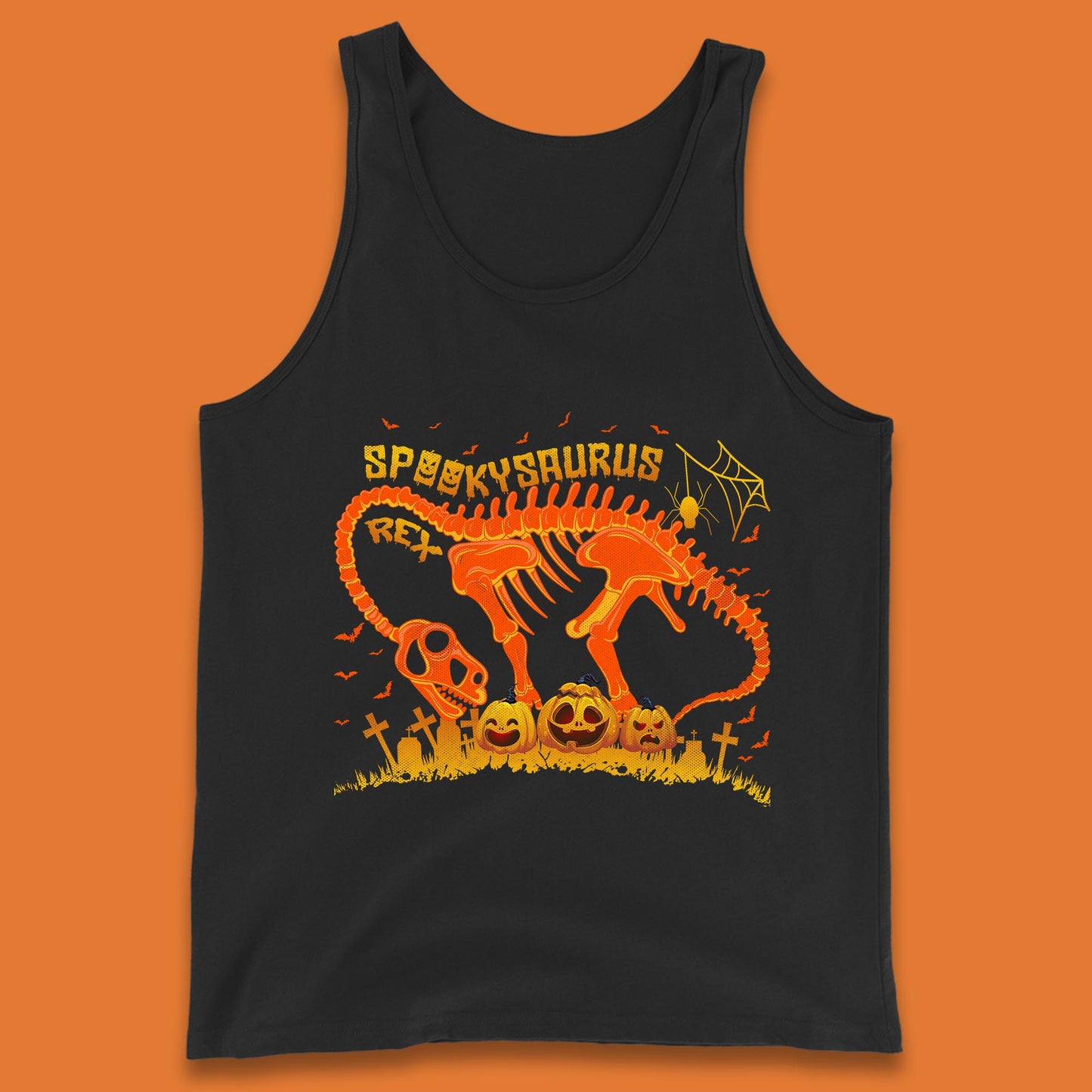 Spooky Saurus Rex Halloween Dinosaur T-Rex Skeleton With Scary Pumpkins Tank Top