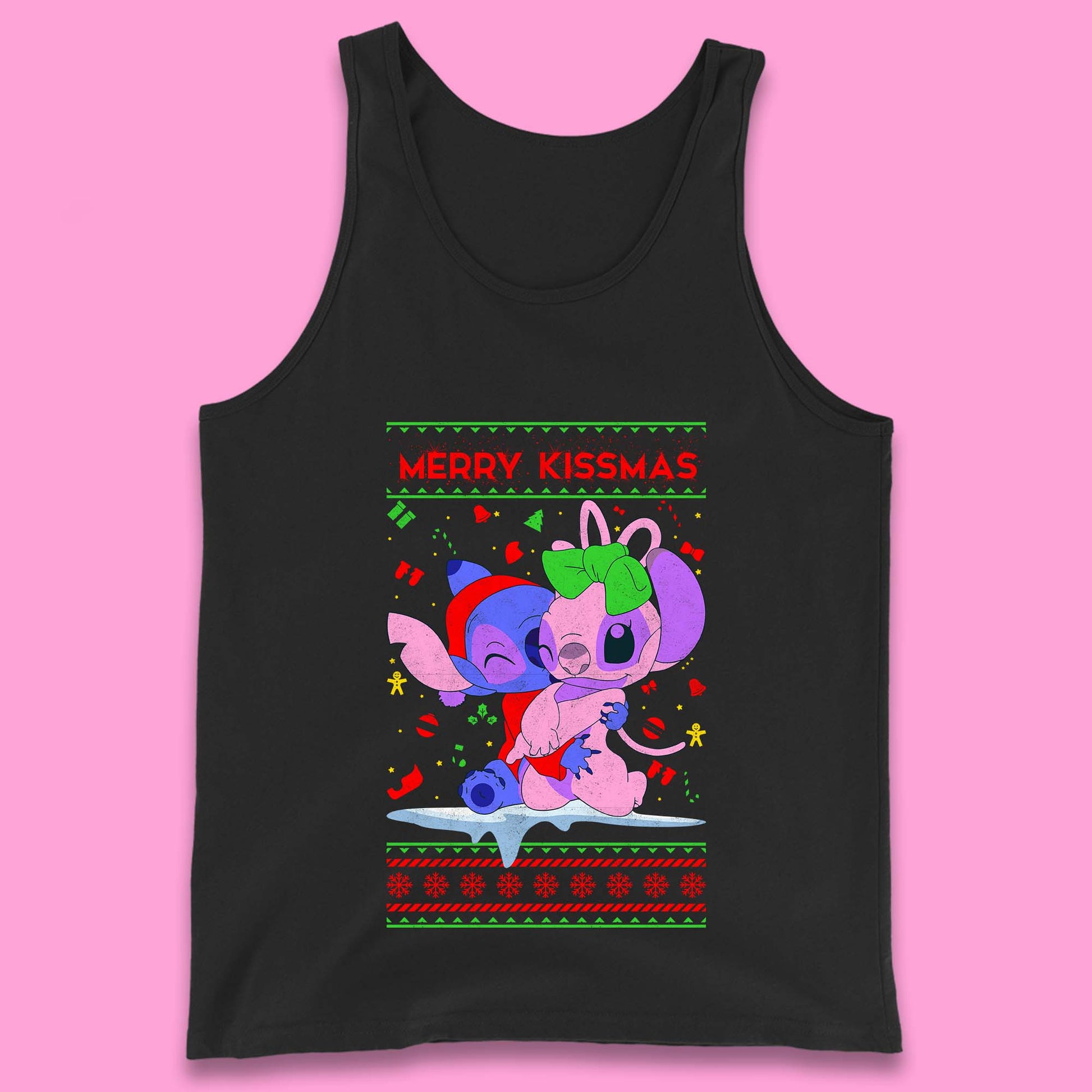 merry kissmas disney stitch and angel tank top