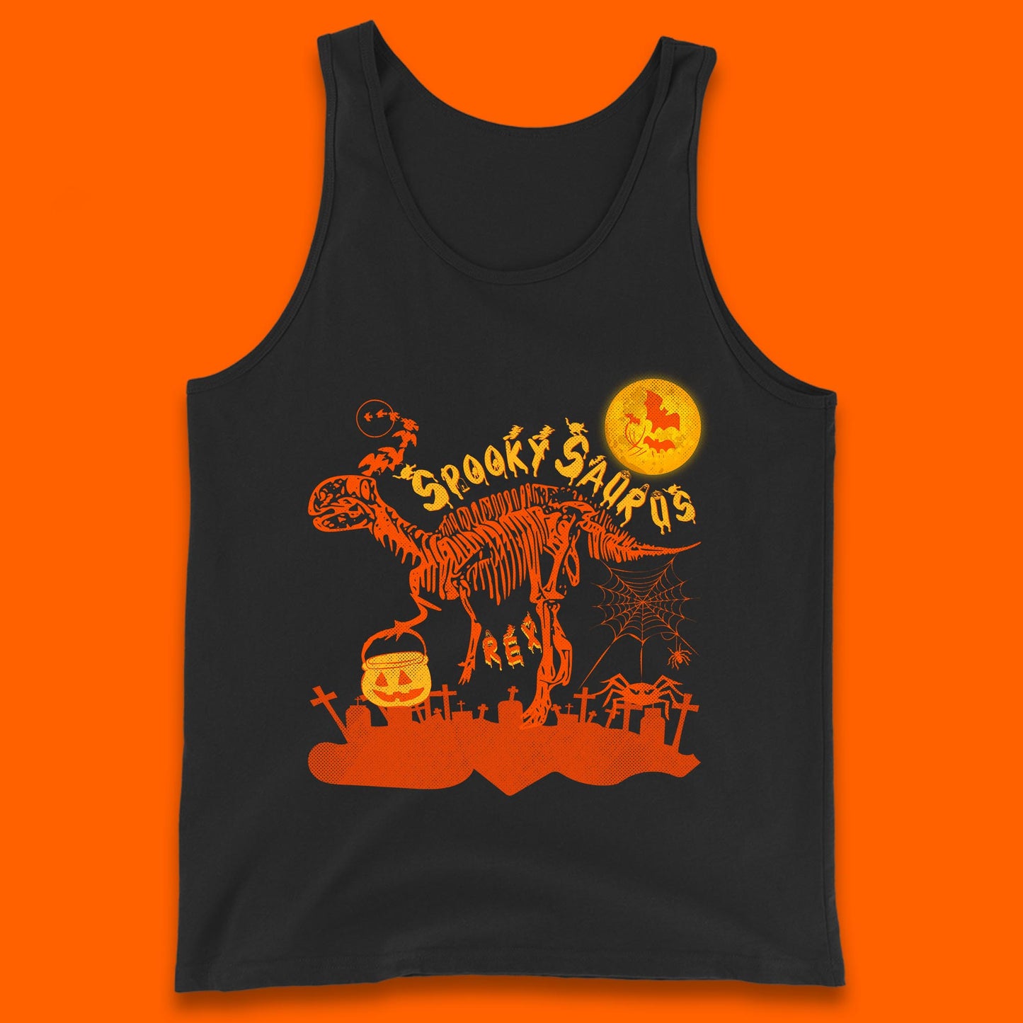 Spooky Saurus Rex Halloween Dinosaur Skeleton T-Rex Scary Pumpkin Tank Top