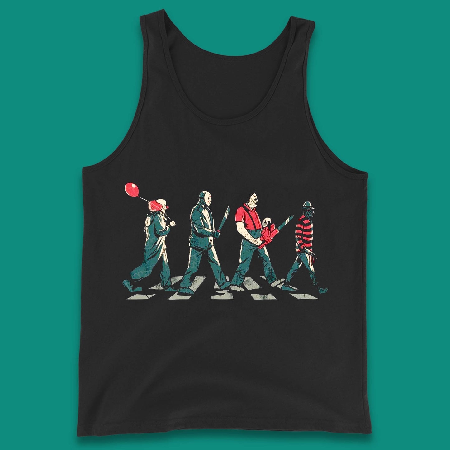 Halloween Friends Horror Movie Characters The Beatles Walk Abbey Road Killer Squad Tank Top