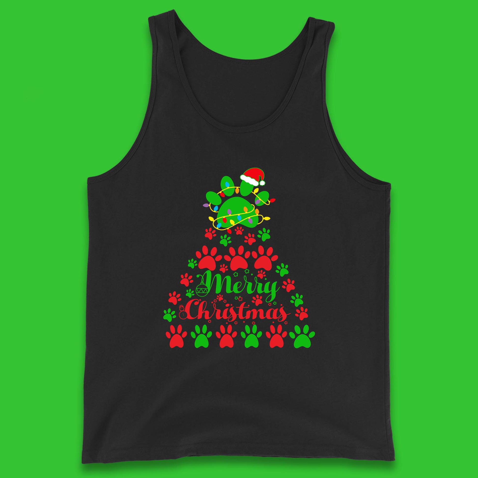 merry christmas paws tree tank top