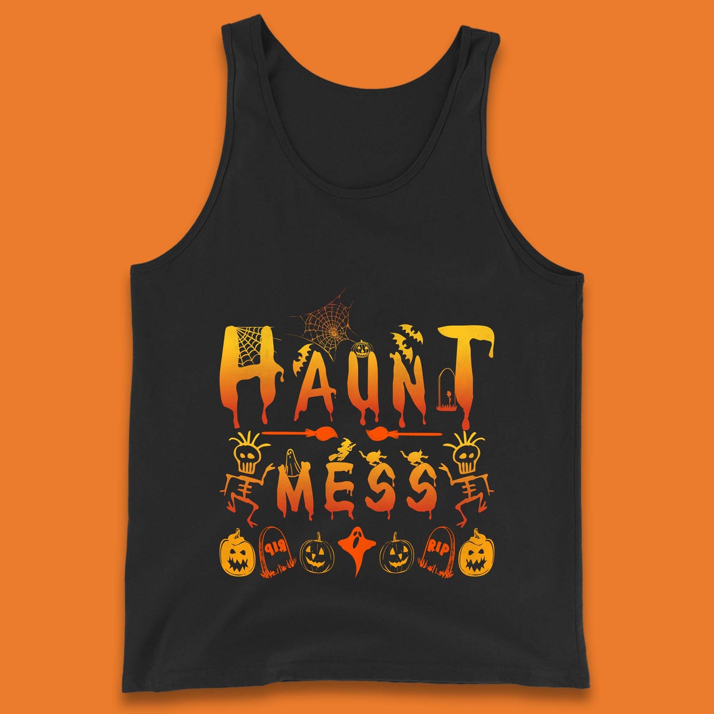 Haunt Mess Halloween Ghost Horror Scary Spooky Ghost Costume Tank Top