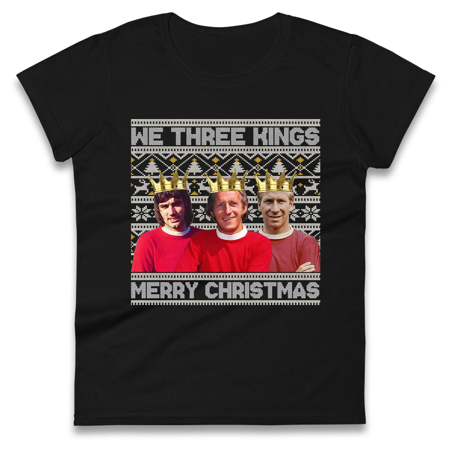 denis law bobby charlton george best christmas womens t shirt