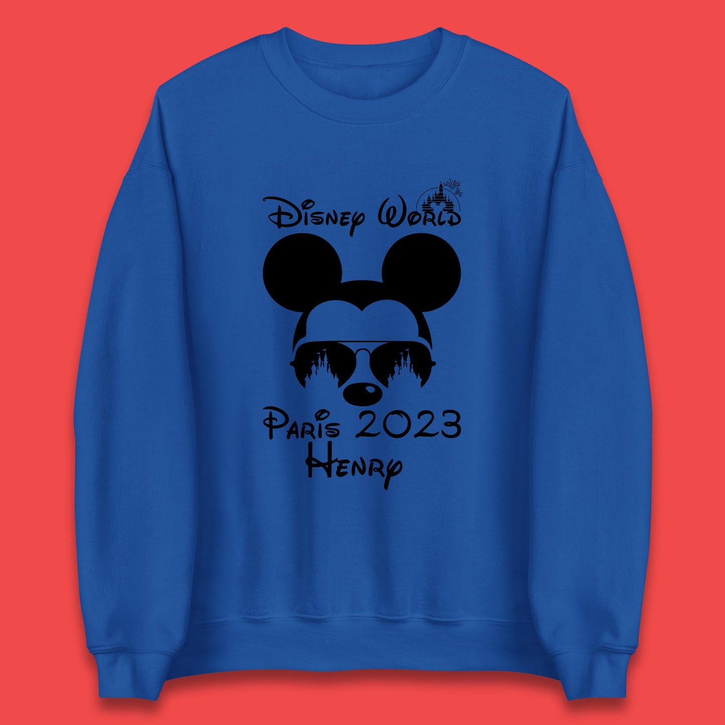 Personalised Disney World Paris 2023 Disney Castle Mickey Mouse Minnie Mouse Cartoon Magical Kingdom Disneyland Trip Unisex Sweatshirt