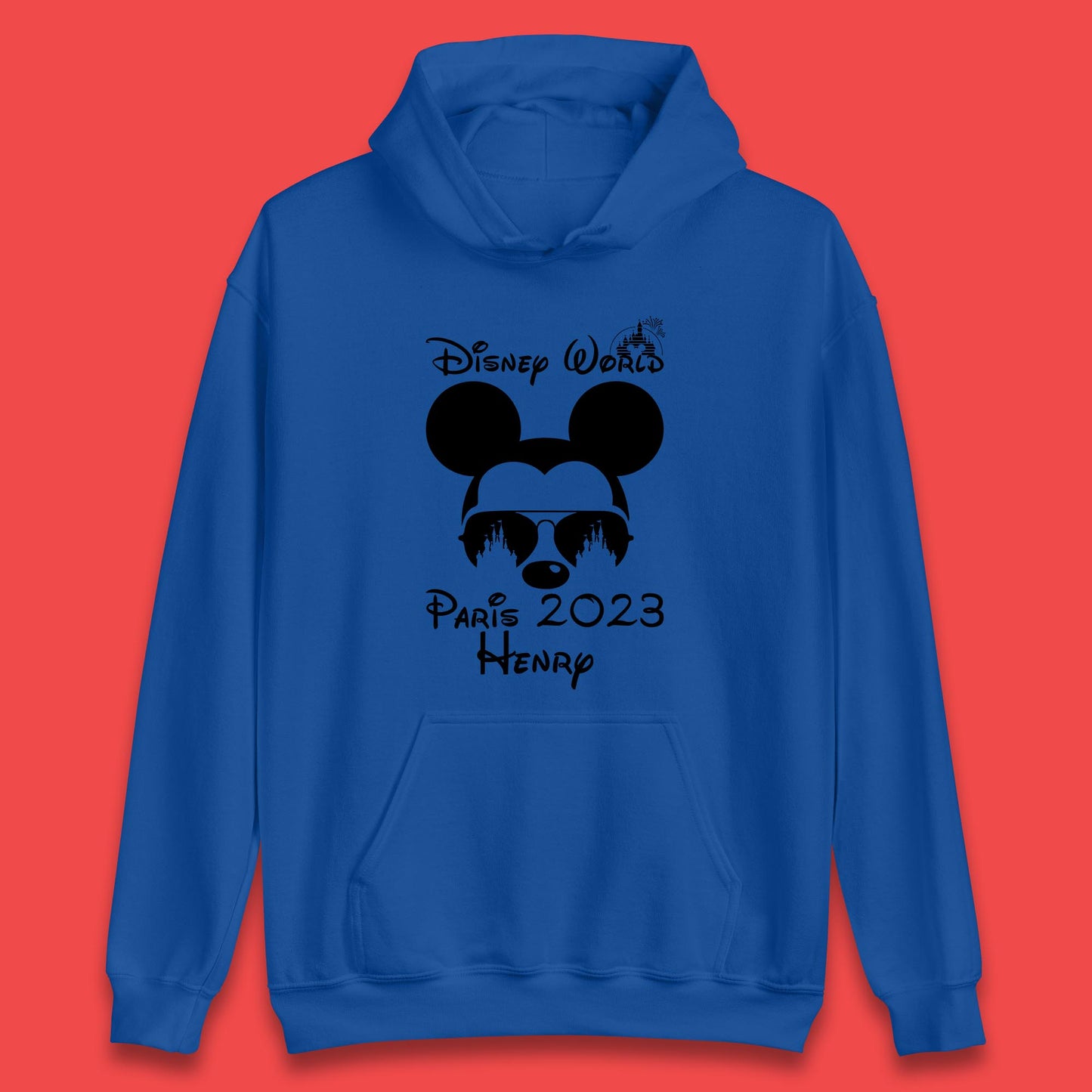 Personalised Disney World Paris 2023 Disney Castle Mickey Mouse Minnie Mouse Cartoon Magical Kingdom Disneyland Trip Unisex Hoodie