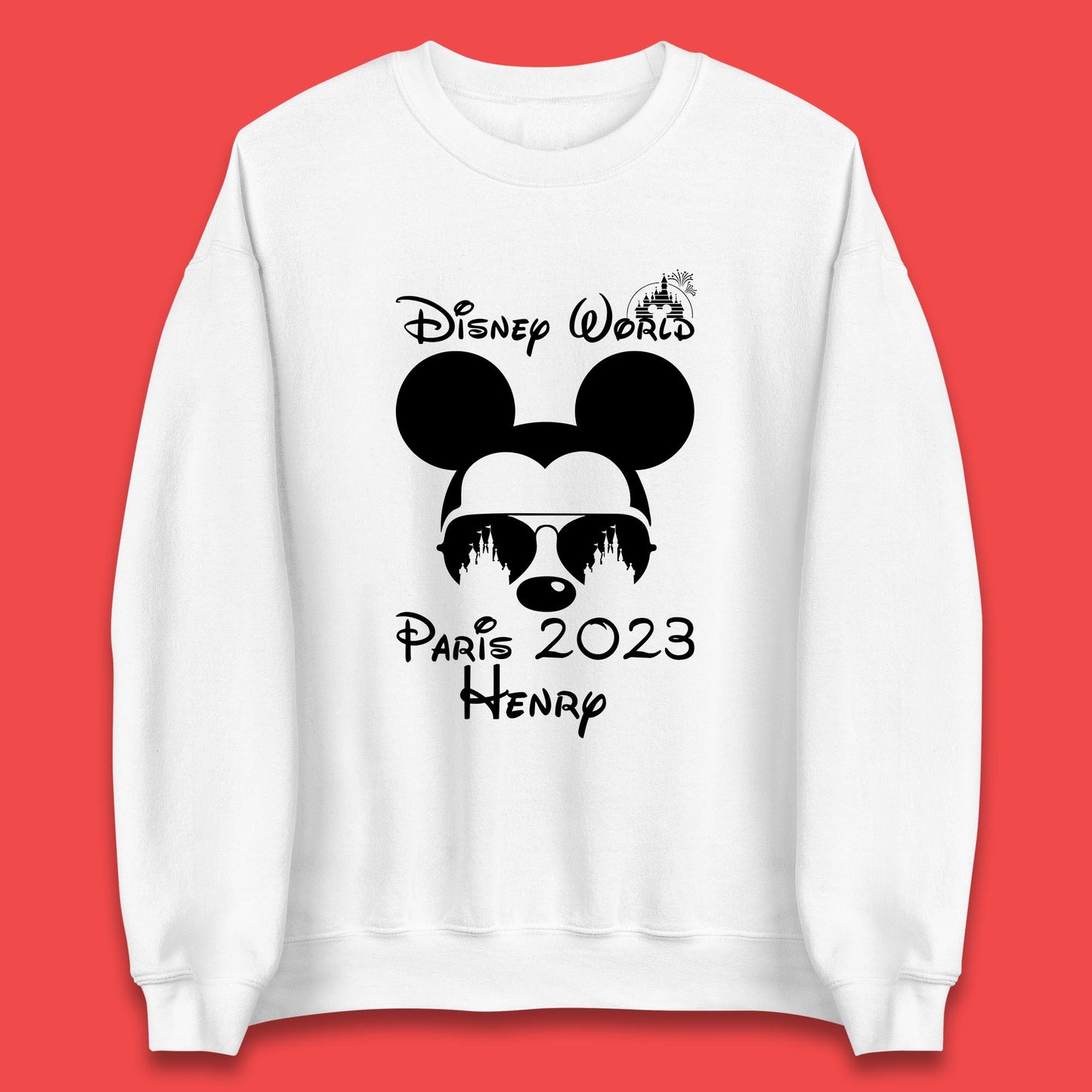 Personalised Disney World Paris 2023 Disney Castle Mickey Mouse Minnie Mouse Cartoon Magical Kingdom Disneyland Trip Unisex Sweatshirt