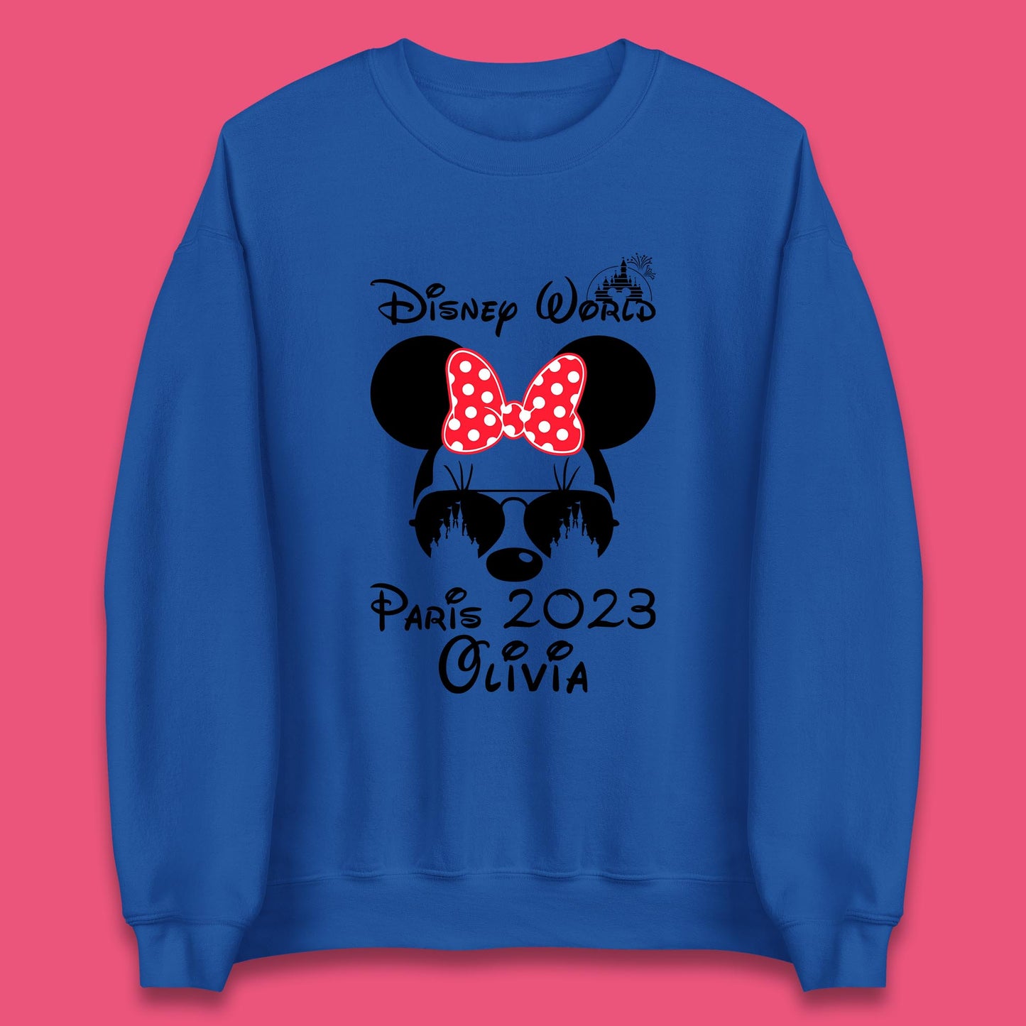 Personalised Disney World Paris 2023 Disney Castle Mickey Mouse Minnie Mouse Cartoon Magical Kingdom Disneyland Trip Unisex Sweatshirt