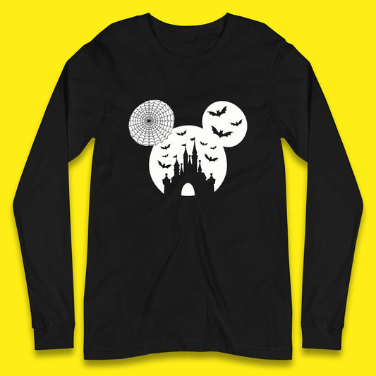 Disney Halloween Mickey Mouse Minnie Mouse Disney Castle Halloween Flying Bats Long Sleeve T Shirt