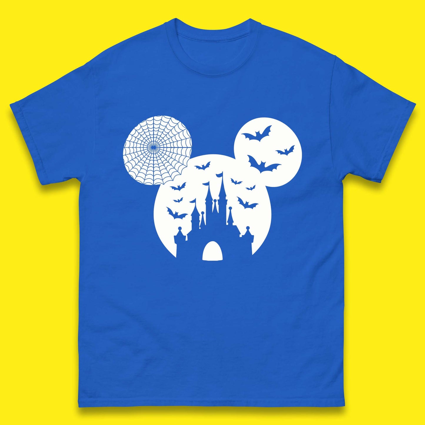 Disney Halloween Mickey Mouse Minnie Mouse Disney Castle Halloween Flying Bats Mens Tee Top