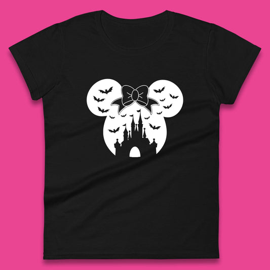 Disney Halloween Mickey Mouse Minnie Mouse Disney Castle Halloween Flying Bats Womens Tee Top