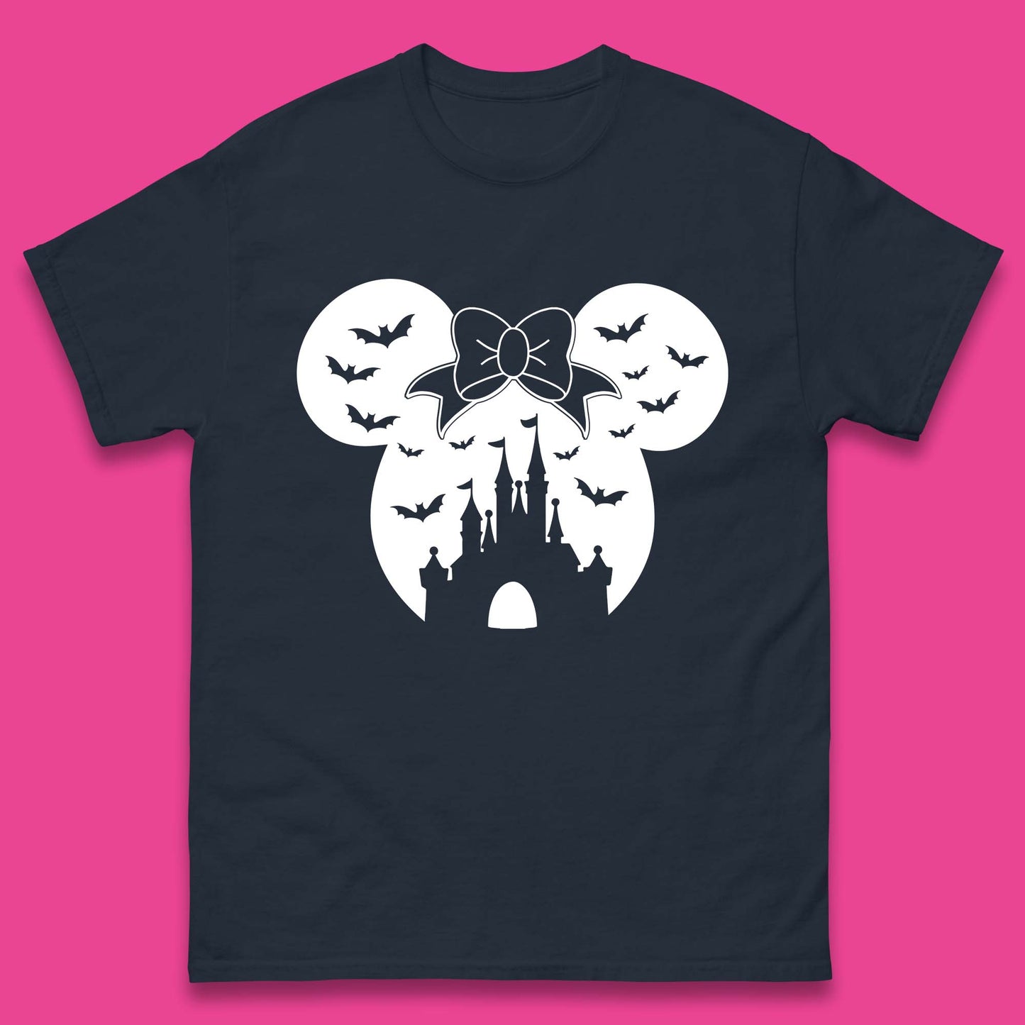 Disney Halloween Mickey Mouse Minnie Mouse Disney Castle Halloween Flying Bats Mens Tee Top