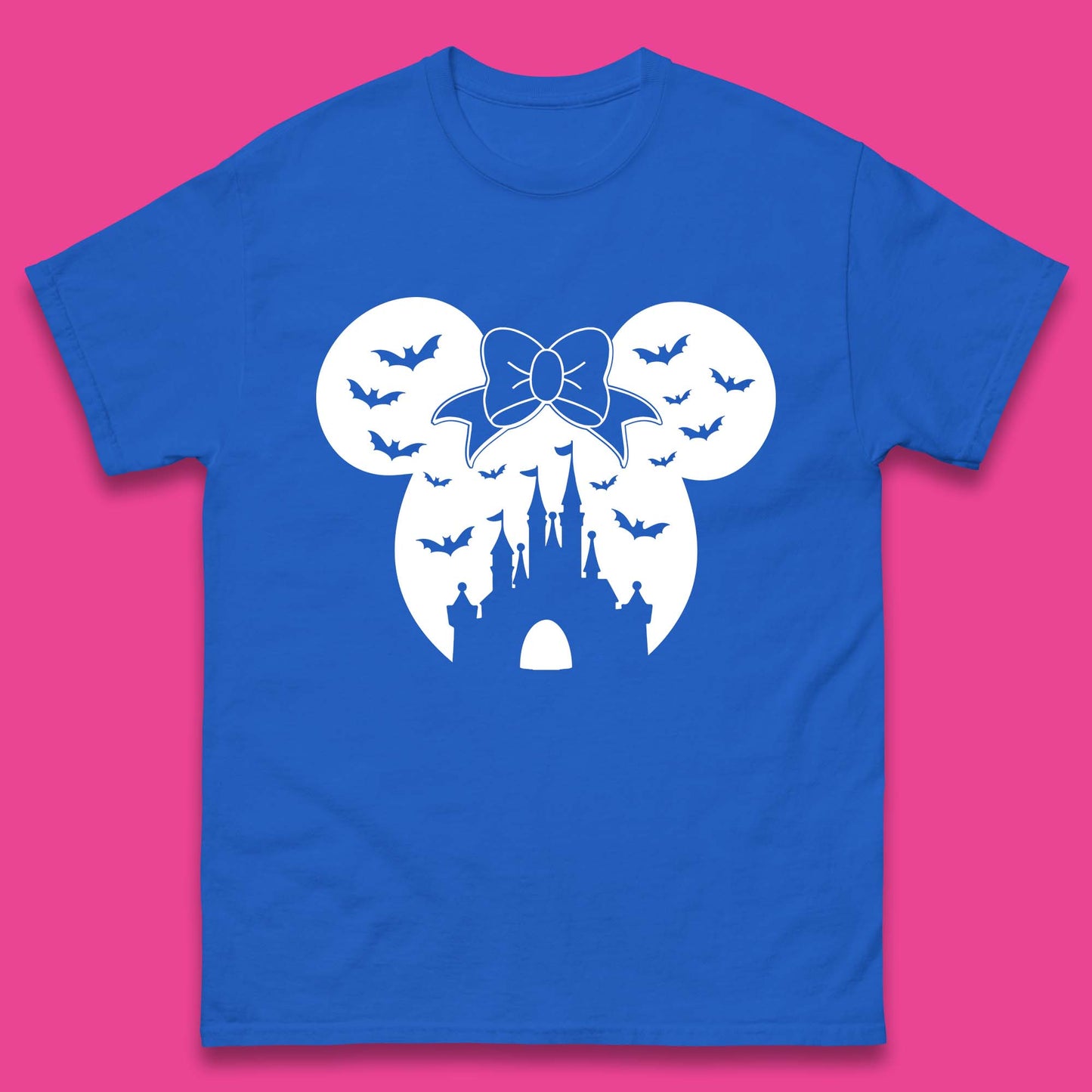 Disney Halloween Mickey Mouse Minnie Mouse Disney Castle Halloween Flying Bats Mens Tee Top