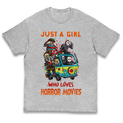 Just A Girl Who Loves Horror Movies Halloween T Shirt
