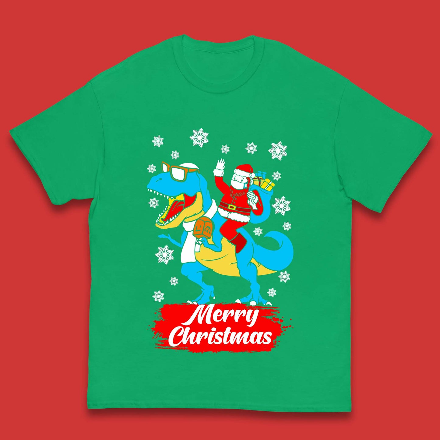 Santa Claus Riding T-Rex Christmas Kids T-Shirt