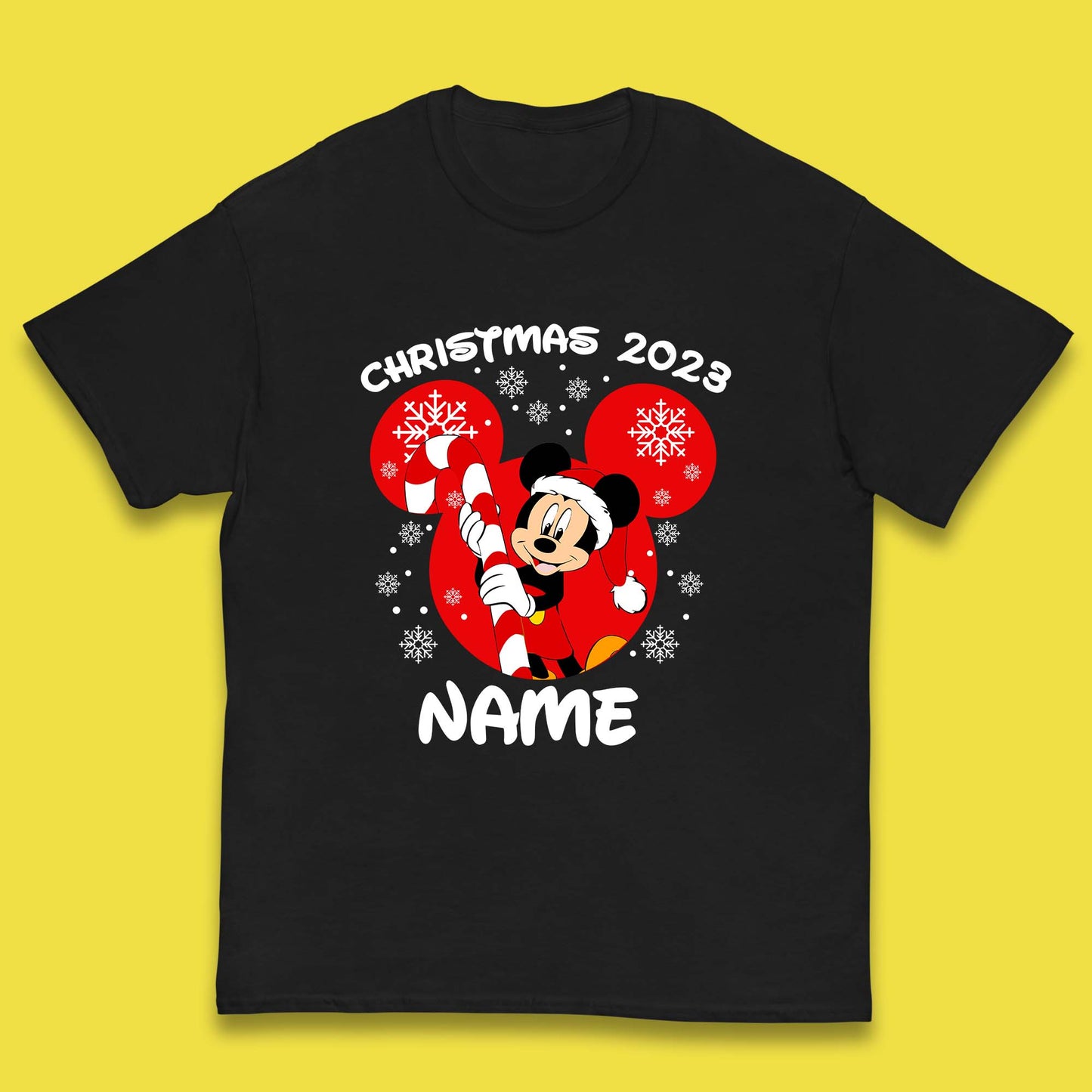 Personalised Disney Christmas 2023 Your Name Santa Mickey Mouse And Minnie Mouse Xmas Disneyland Trip Kids T Shirt