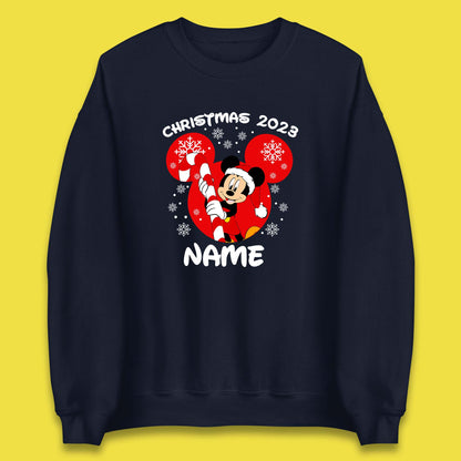 Personalised Disney Christmas 2023 Your Name Santa Mickey Mouse And Minnie Mouse Xmas Disneyland Trip Unisex Sweatshirt