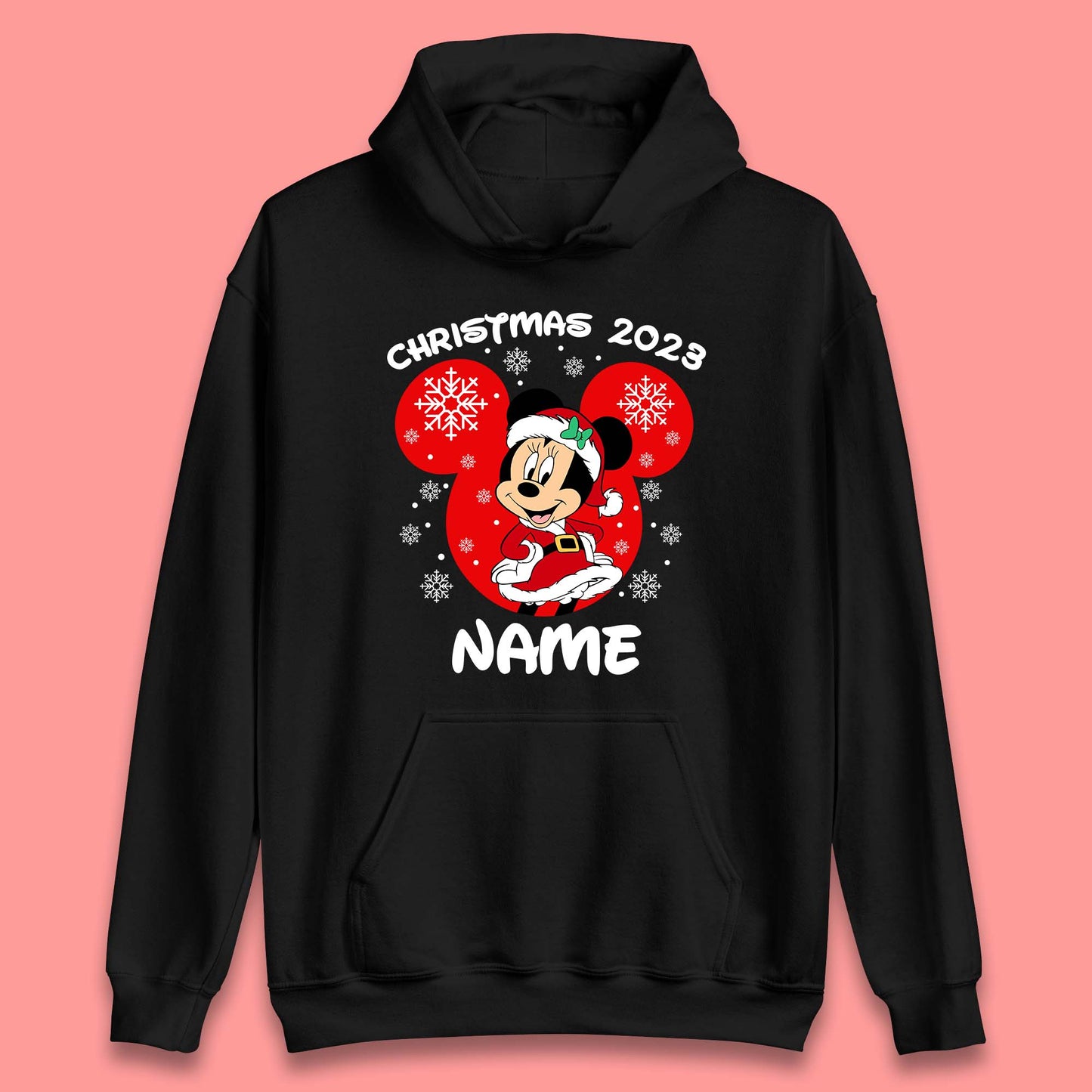 Personalised Disney Christmas 2023 Your Name Santa Mickey Mouse And Minnie Mouse Xmas Disneyland Trip Unisex Hoodie