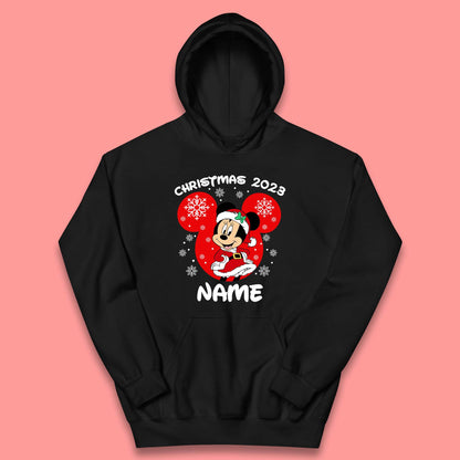 Personalised Disney Christmas 2023 Your Name Santa Mickey Mouse And Minnie Mouse Xmas Disneyland Trip Kids Hoodie