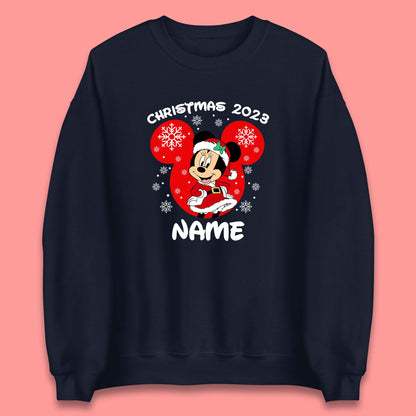 Personalised Disney Christmas 2023 Your Name Santa Mickey Mouse And Minnie Mouse Xmas Disneyland Trip Unisex Sweatshirt