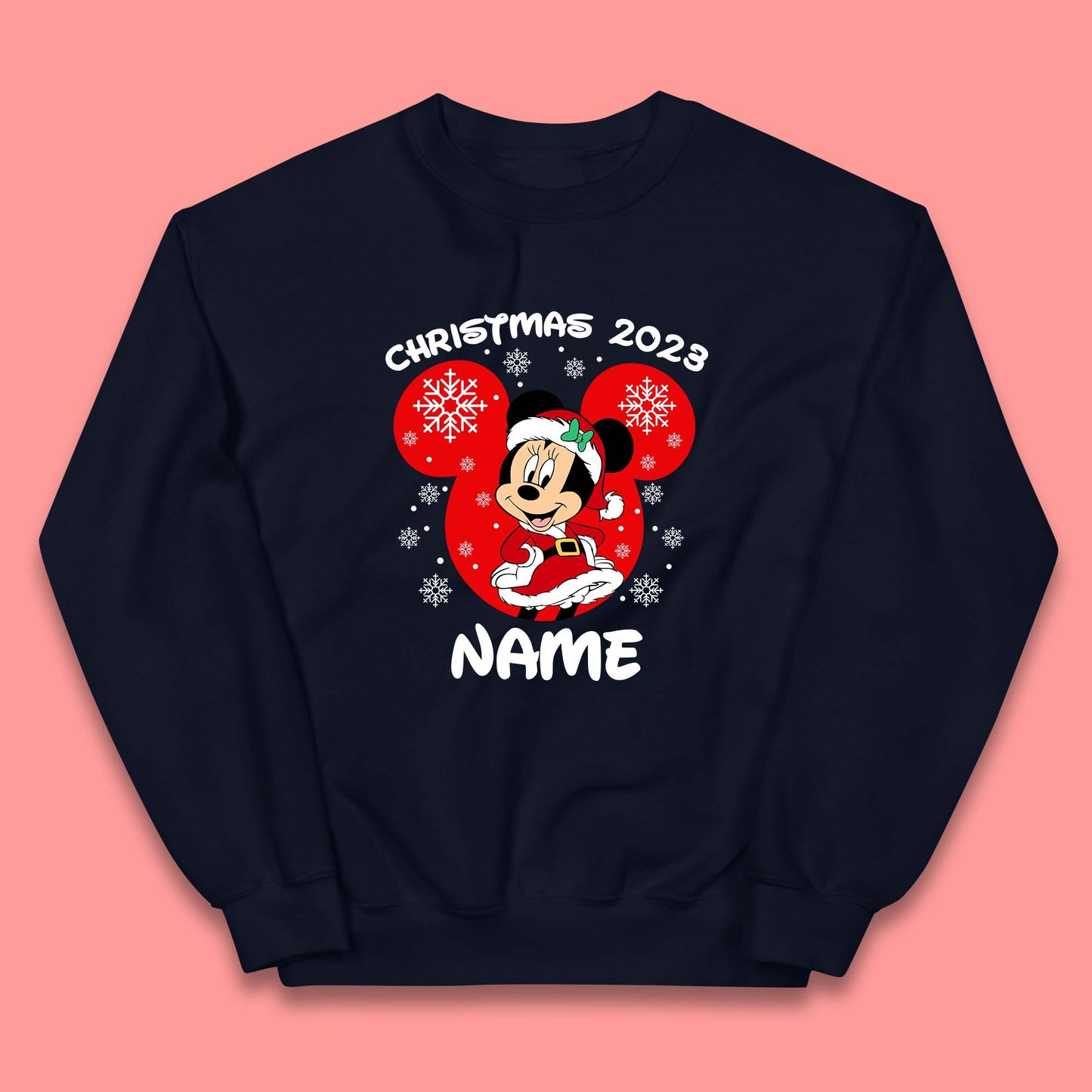 Personalised Disney Christmas 2023 Your Name Santa Mickey Mouse And Minnie Mouse Xmas Disneyland Trip Kids Jumper