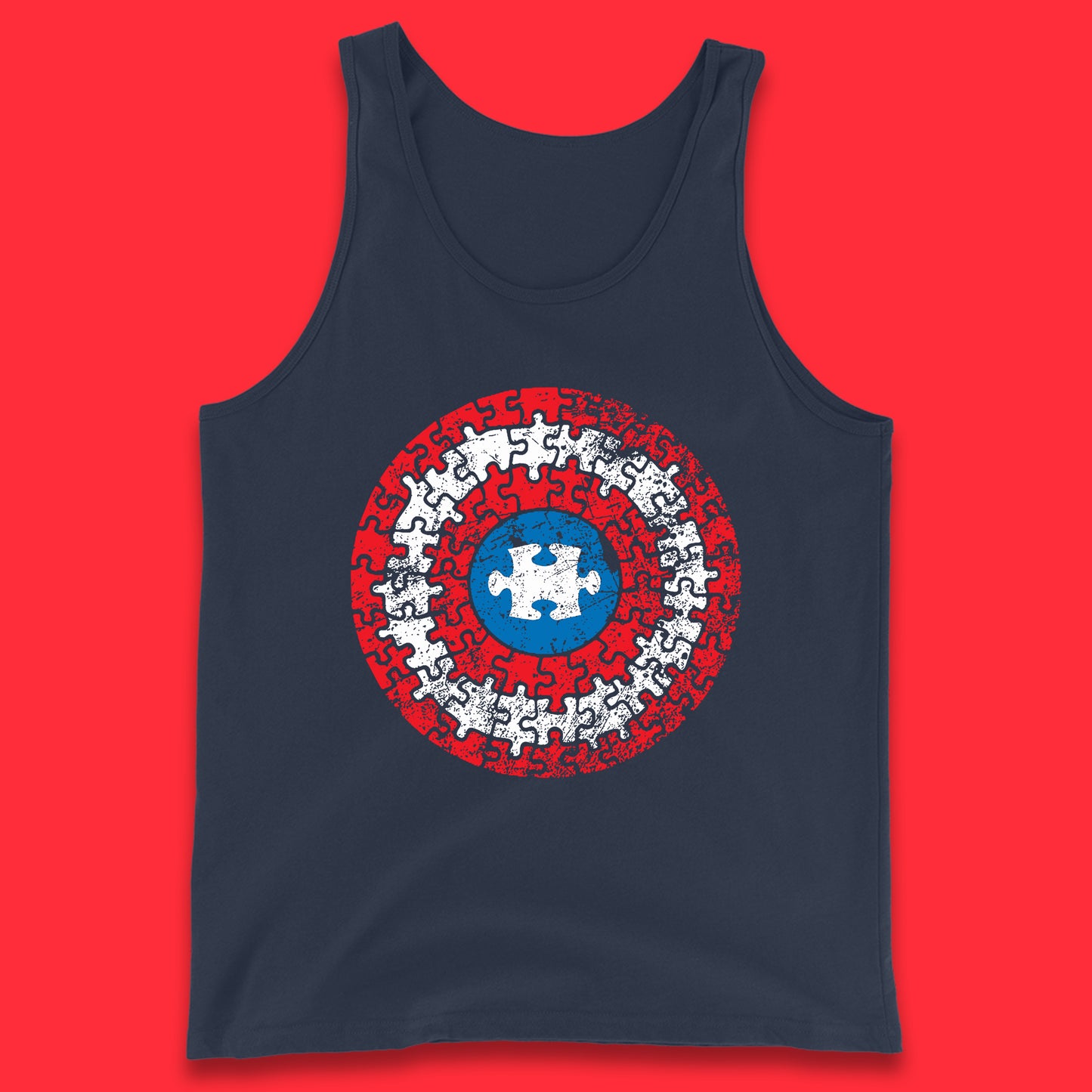 Marvel Avengers Captain America Autism Puzzle Superhero Shield Autism Awareness Gift Marvel Superhero Tank Top