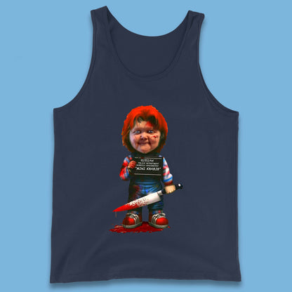 Chucky Mug Shot Russian Police Dept Hasbulla Magomedov Chucky Mini Khabib Inspired Halloween Horror Movie Good Guy Chucky Tank Top