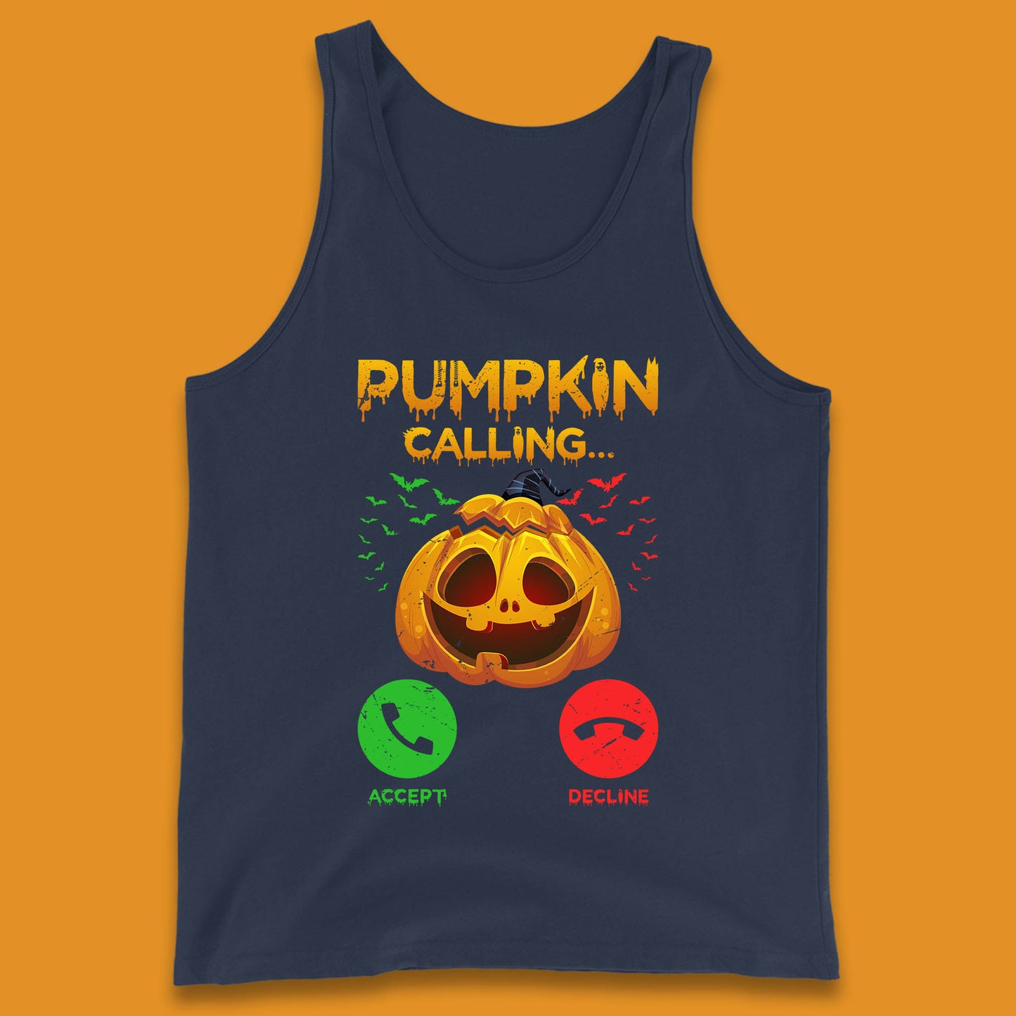 Halloween Pumpkin Calling Funny Phone Call Horror Scary Jack O Lantern Tank Top