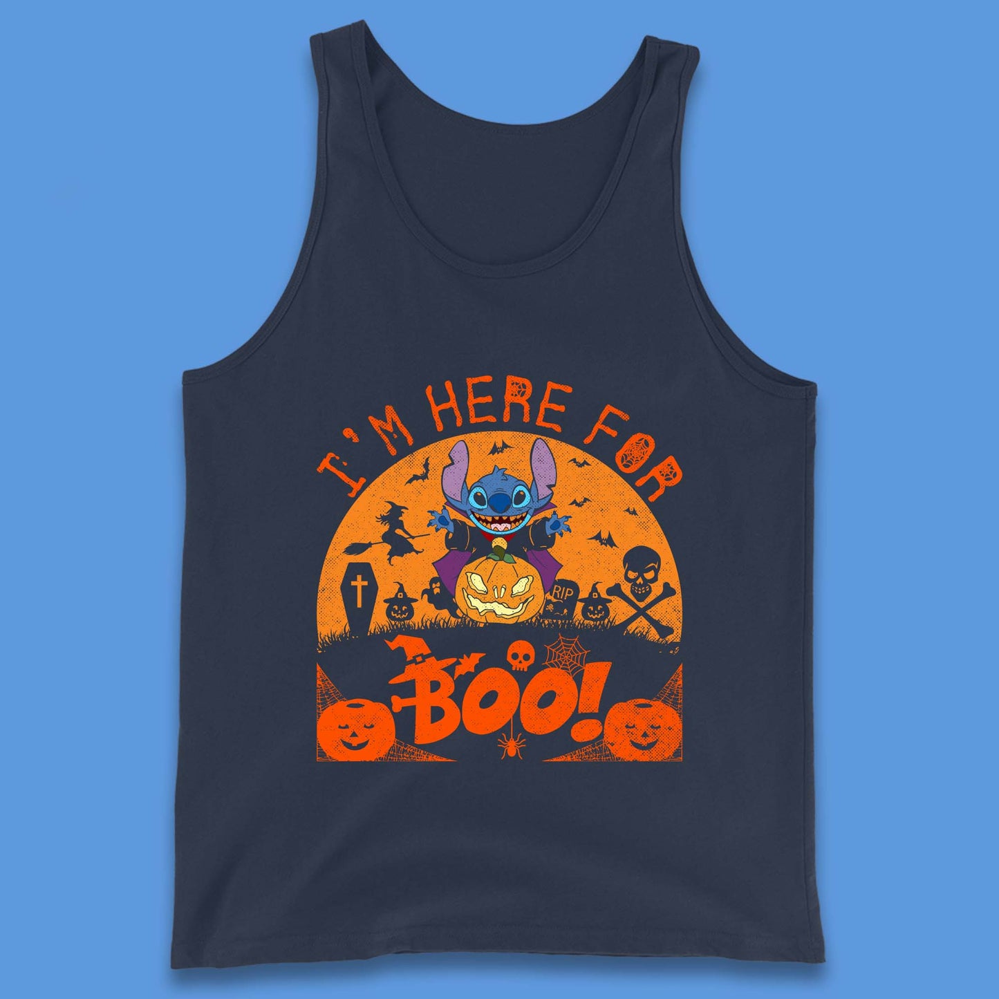 I'm Here For The Boo Disney Stitch Disney Halloween Pumpkin Devil Stitch Horror Scary Lilo & Stitch Tank Top