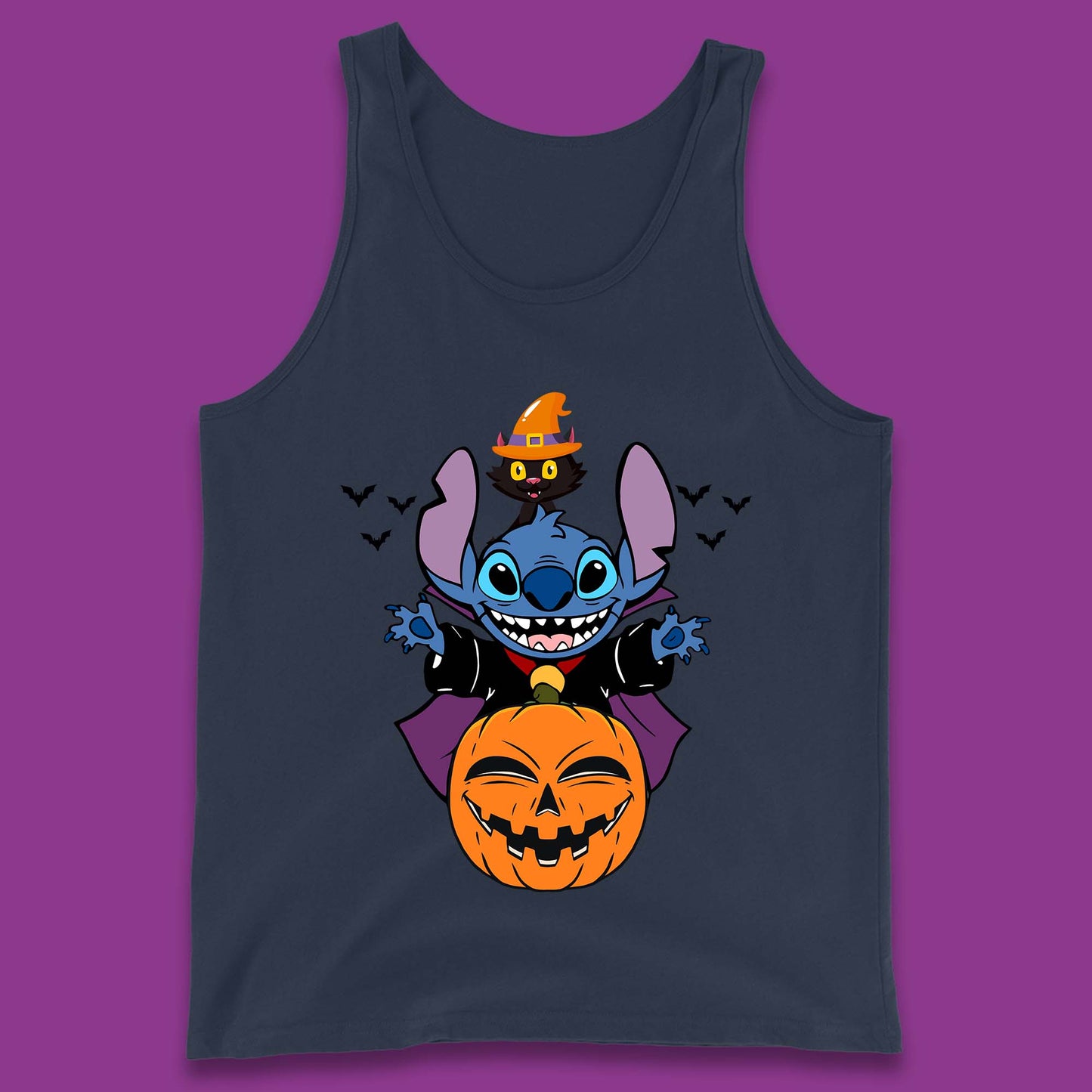 Disney Halloween Pumpkin Devil Stitch With Black Cat Horror Scary Disney Lilo & Stitch Tank Top