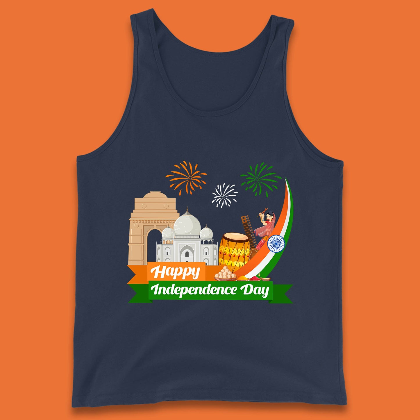 Happy India Independence Day 15th August Patriotic Indian Flag India Architectural Landmarks Tank Top