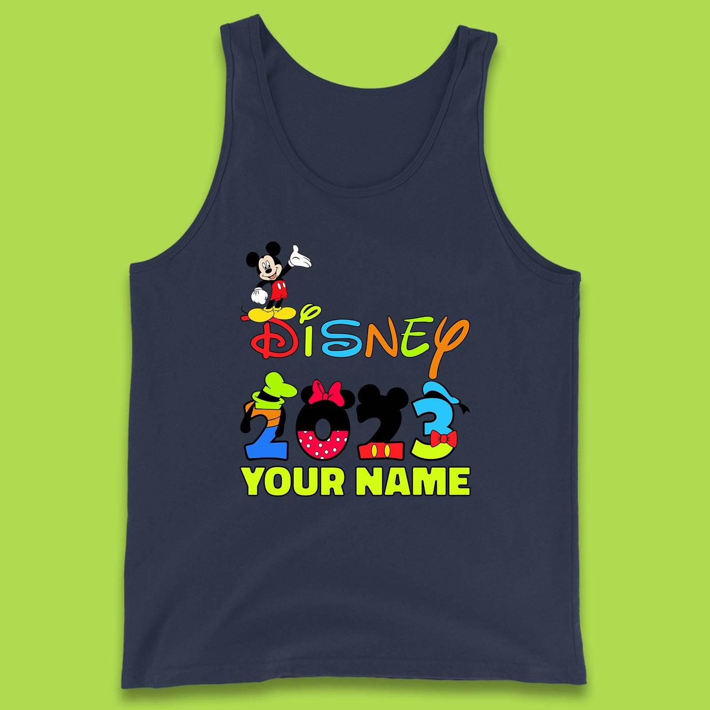 Personalised Disney 2023 Disney Club Your Name Mickey Mouse Minnie Mouse Donald Duck Pluto Goofy Cartoon Characters Disney Vacation Tank Top