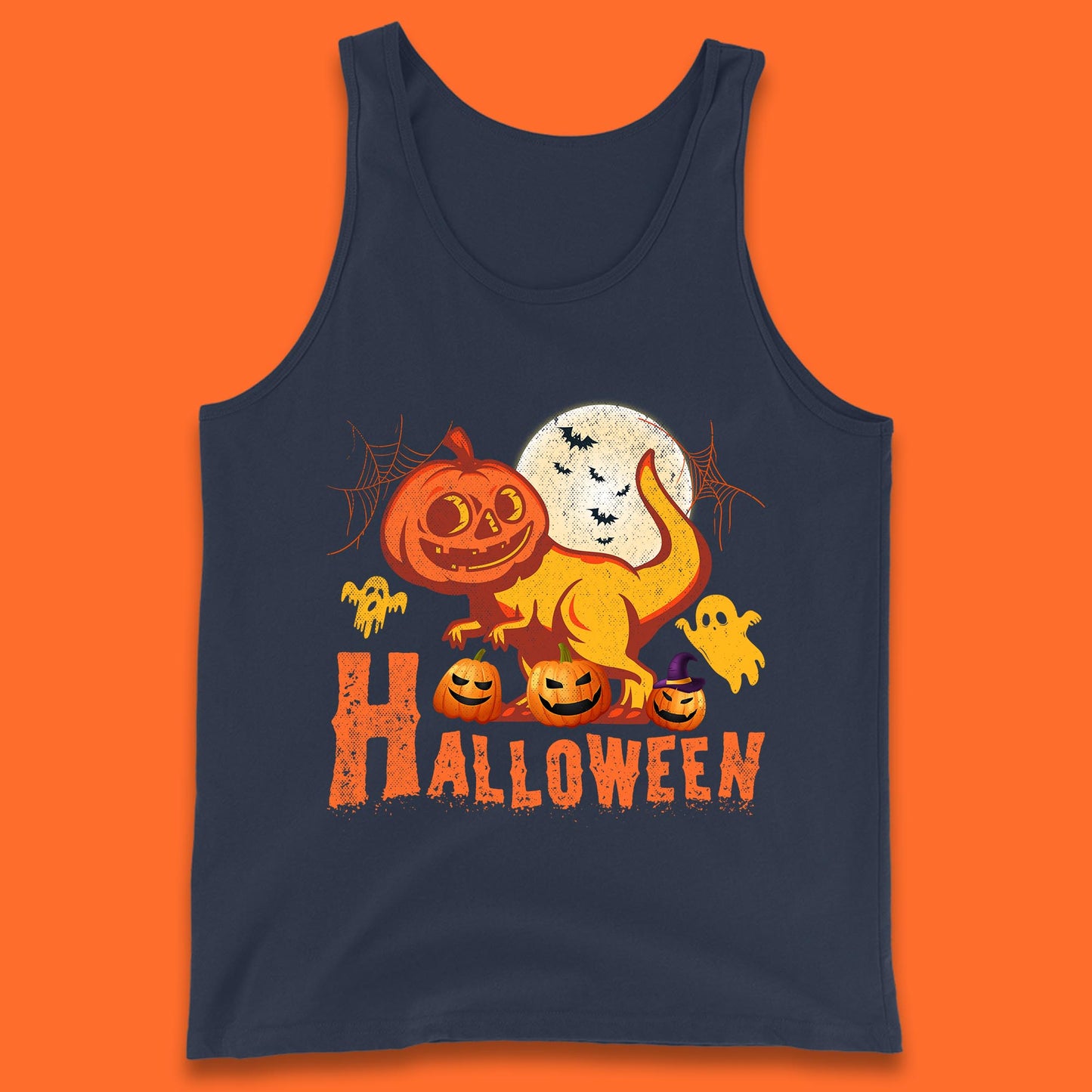 Halloween Dinosaur Jack O Lantern T-Rex Funny Dino Pumpkin Scary Boo and Bats Festive Costume Tank Top