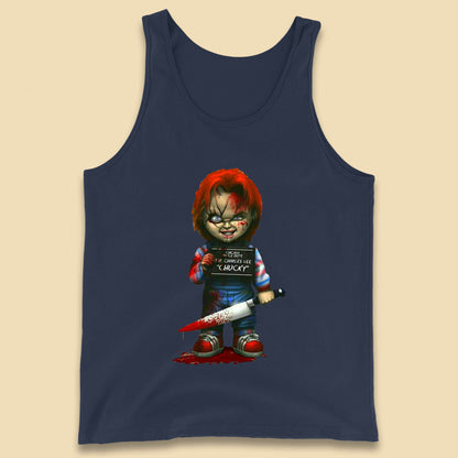 Chucky Mug Shot Chicago Police Dept Ray Charles Lee Chucky Halloween Horror Movie Tank Top