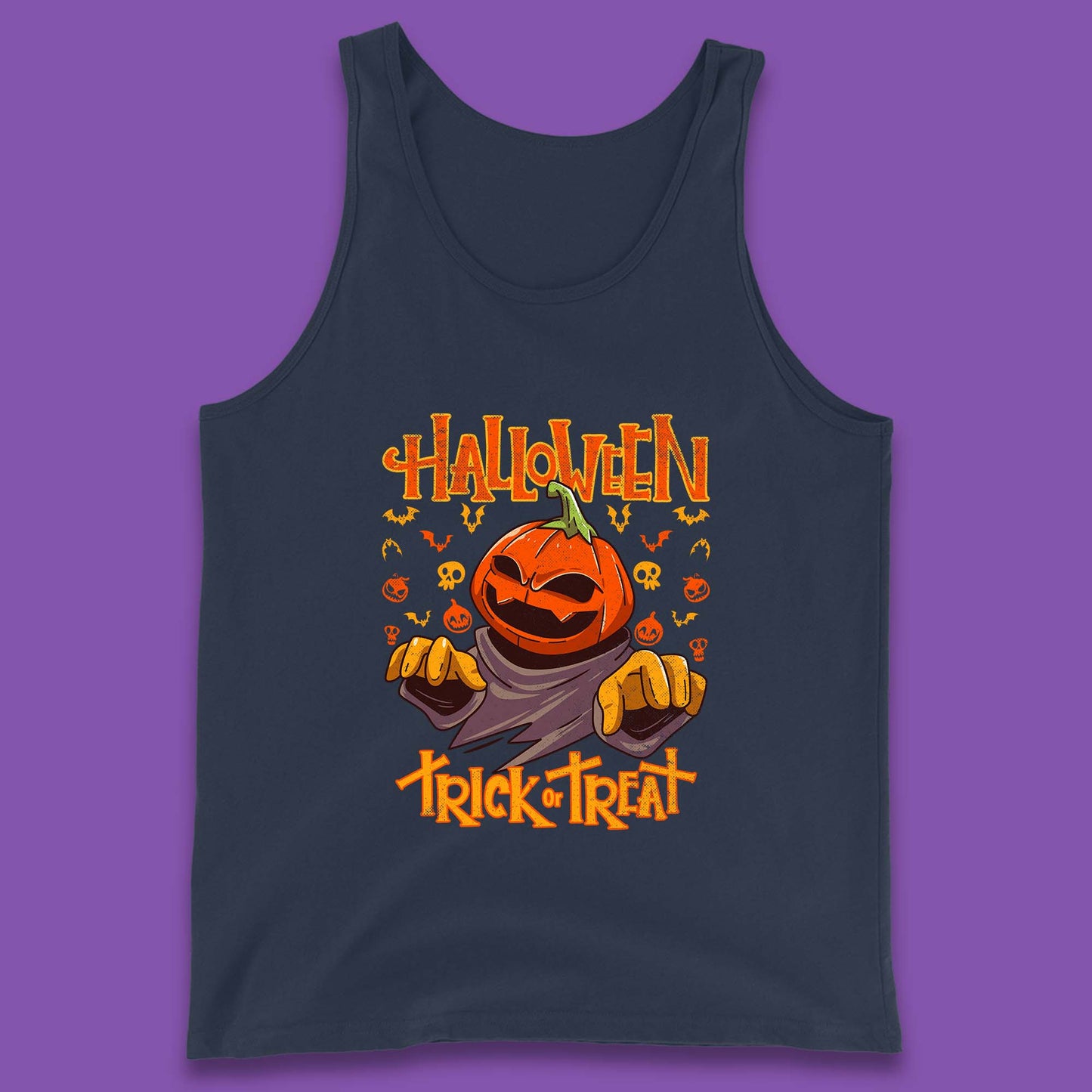 Halloween Trick Or Treat Pumpkin Character Halloween Scary Evil Pumpkin Tank Top