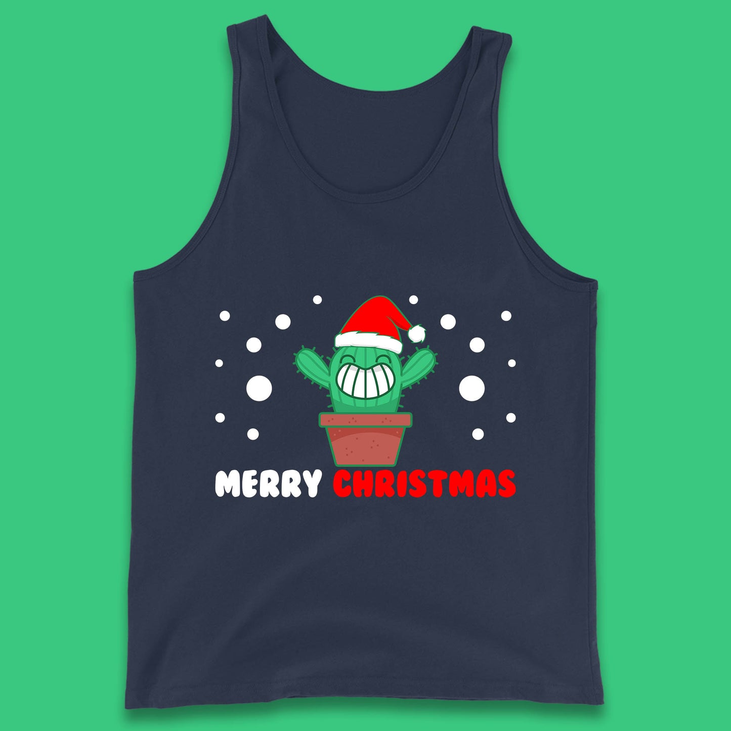 merry christmas little cactus with santa hat tank top