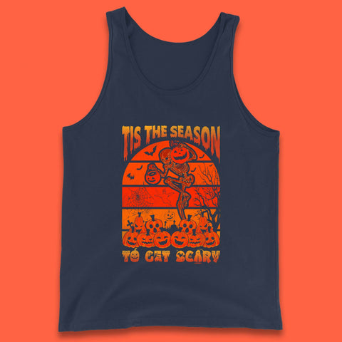 Tis The Season To Get Scary Halloween Skeleton Holding Pumpkin Buckets Spooky Vibes Tank Top
