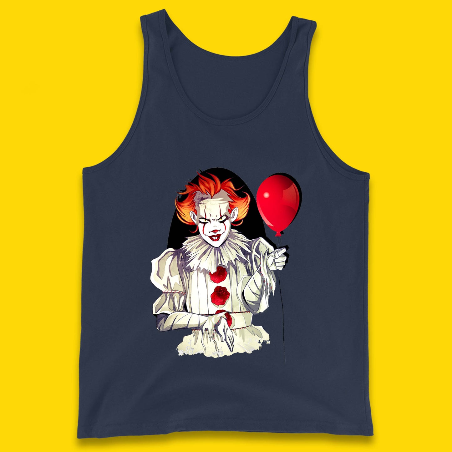 IT Pennywise Clown Holding Balloon Halloween Evil Pennywise Clown Costume Horror Movie Serial Killer Tank Top