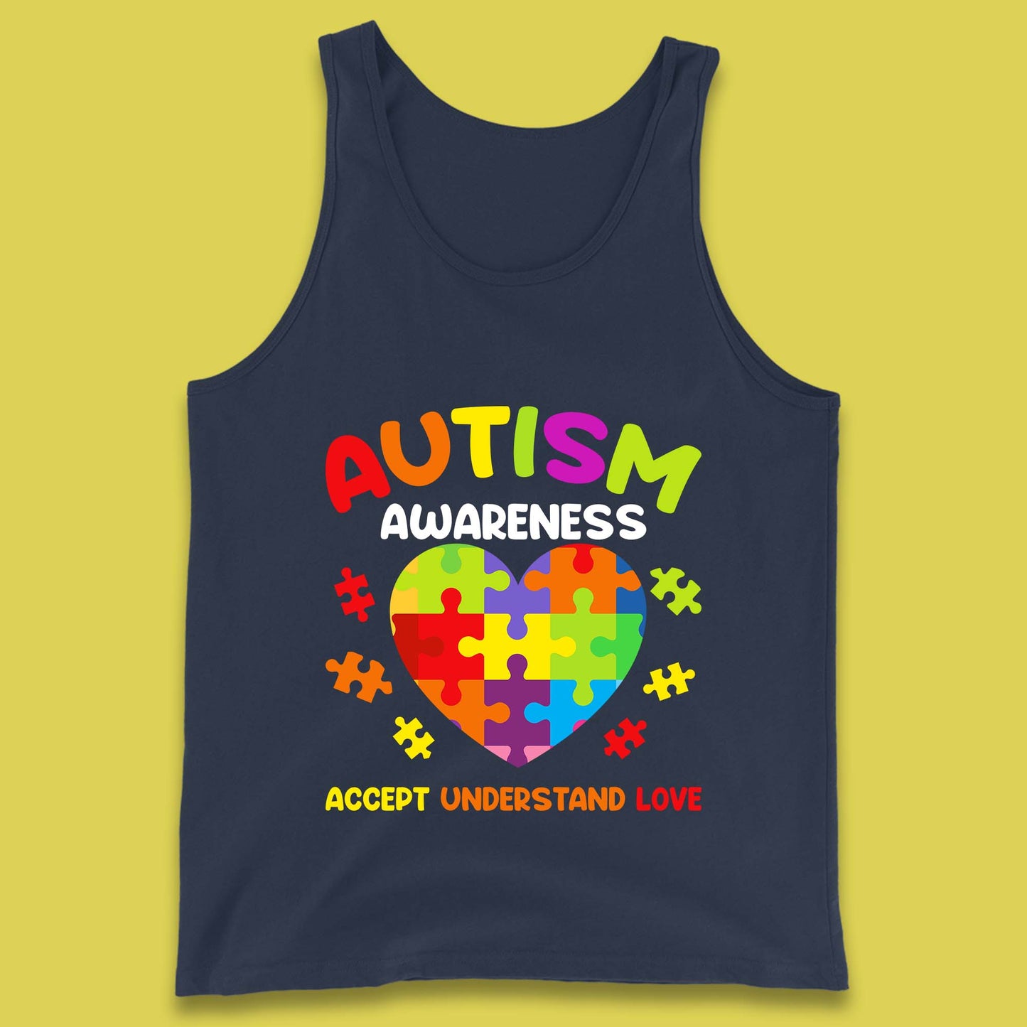 Autism Awareness Accept Understand Love Puzzle Heart Autism Support Tank Top