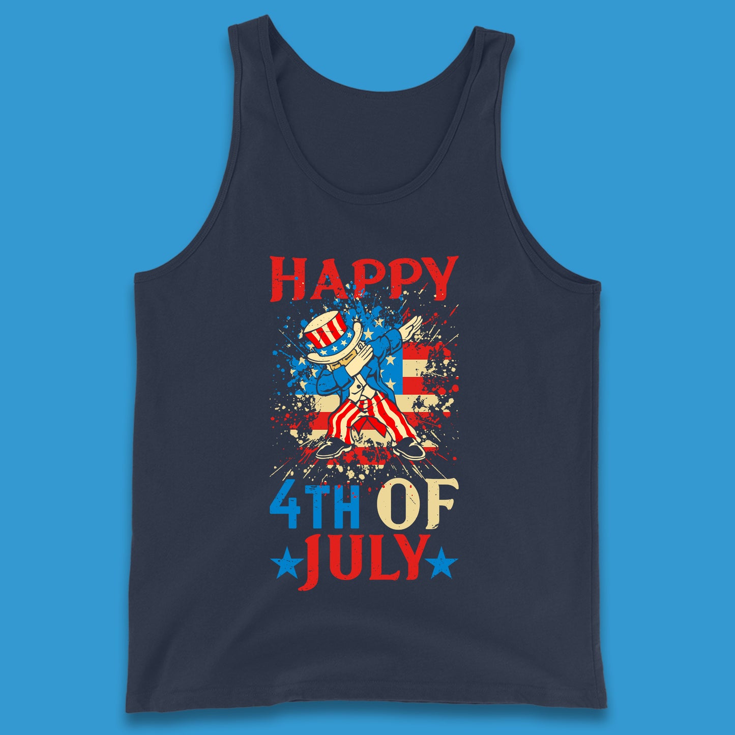 Dabbing Uncle Sam Happy 4th Of July USA Flag Independence Day Funny Dab Dance Tank Top