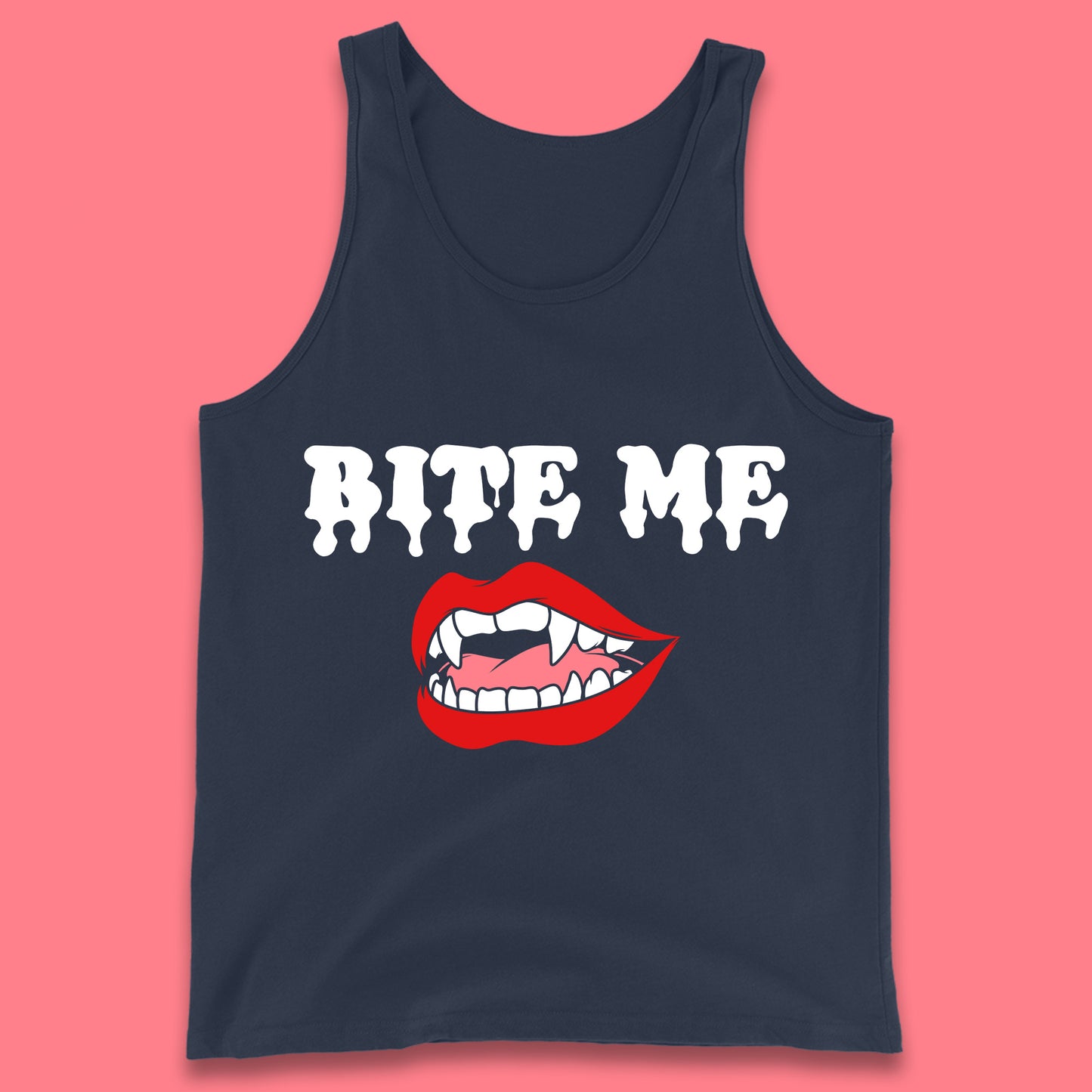 Bite Me Vampire Fangs Halloween Lips Horror Halloween Party Costume Tank Top