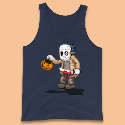 Chibi Jason Voorhees Holding Bloody Knife And Pumpkin Bucket Halloween Friday The 13th Horror Movie Tank Top