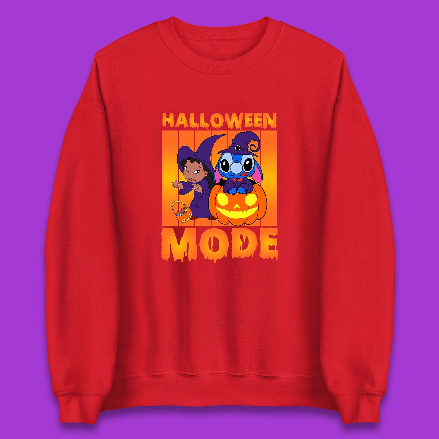 Halloween Mode Disney Lilo & Stitch Halloween Pumpkin Witch Hat Stitch Spooky Disneyland Trip Unisex Sweatshirt